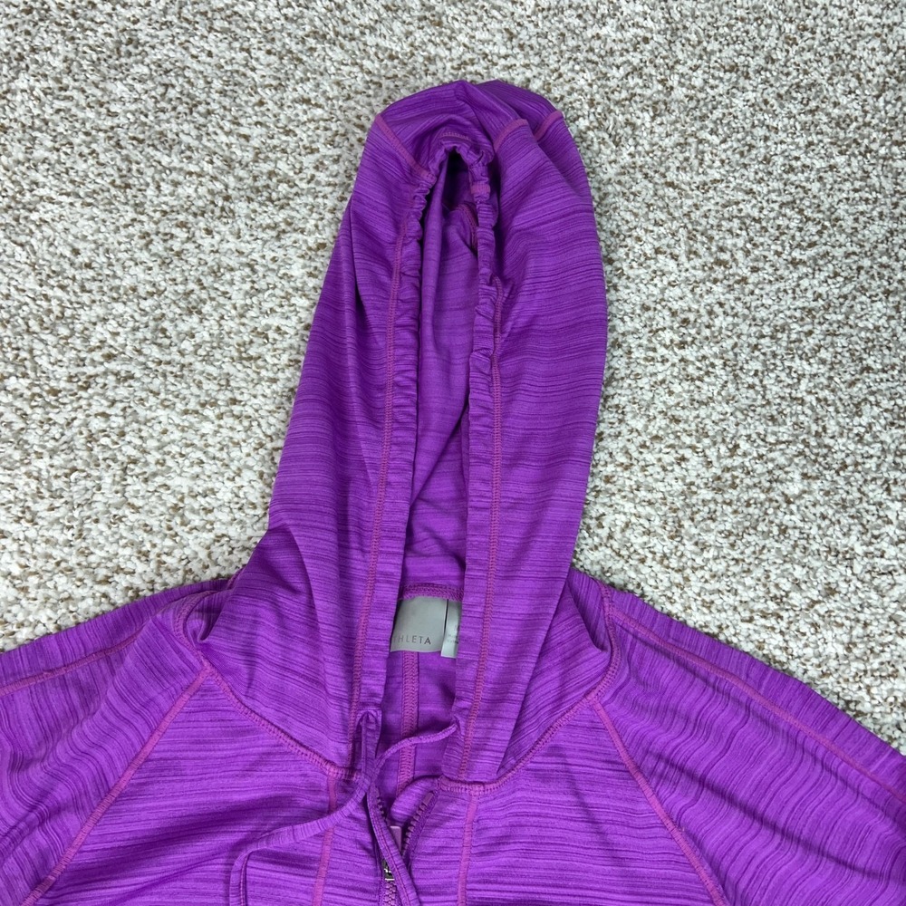Athleta Shirt Womens Medium Purple Striped UPF Zip Hooded Running Gym Workout - Picture 2 of 11